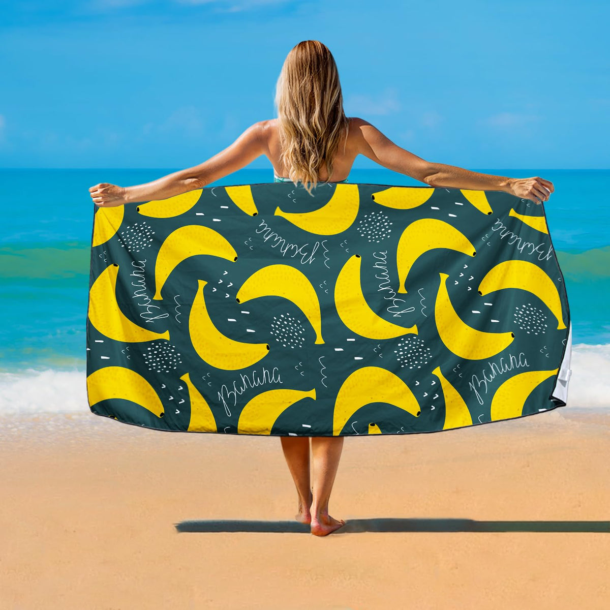 Violetpos Banana Doodle Beach Towel, Extra Large 180x90 cm 250GSM Microfibre, Sand Free Quick Dry - image 2
