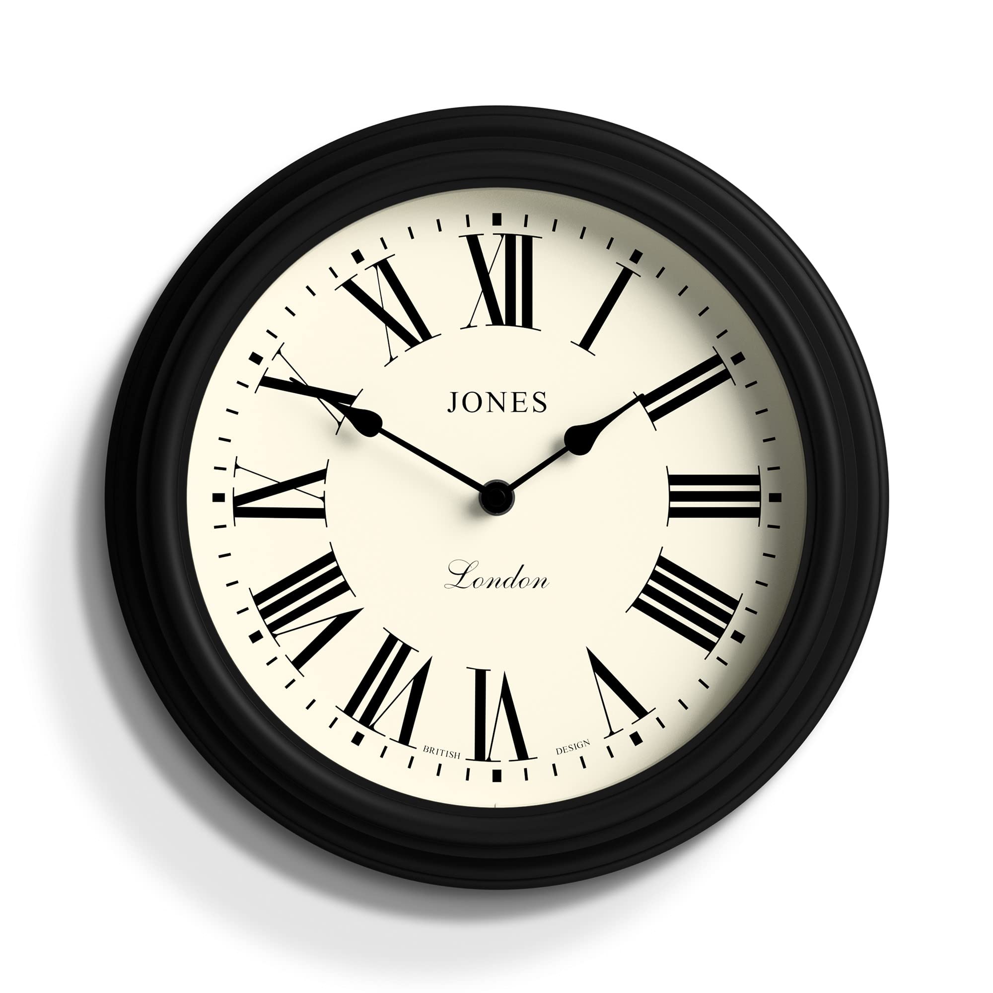 Jones Clocks Venetian Wall Clock | 30cm Black Roman Numeral Design