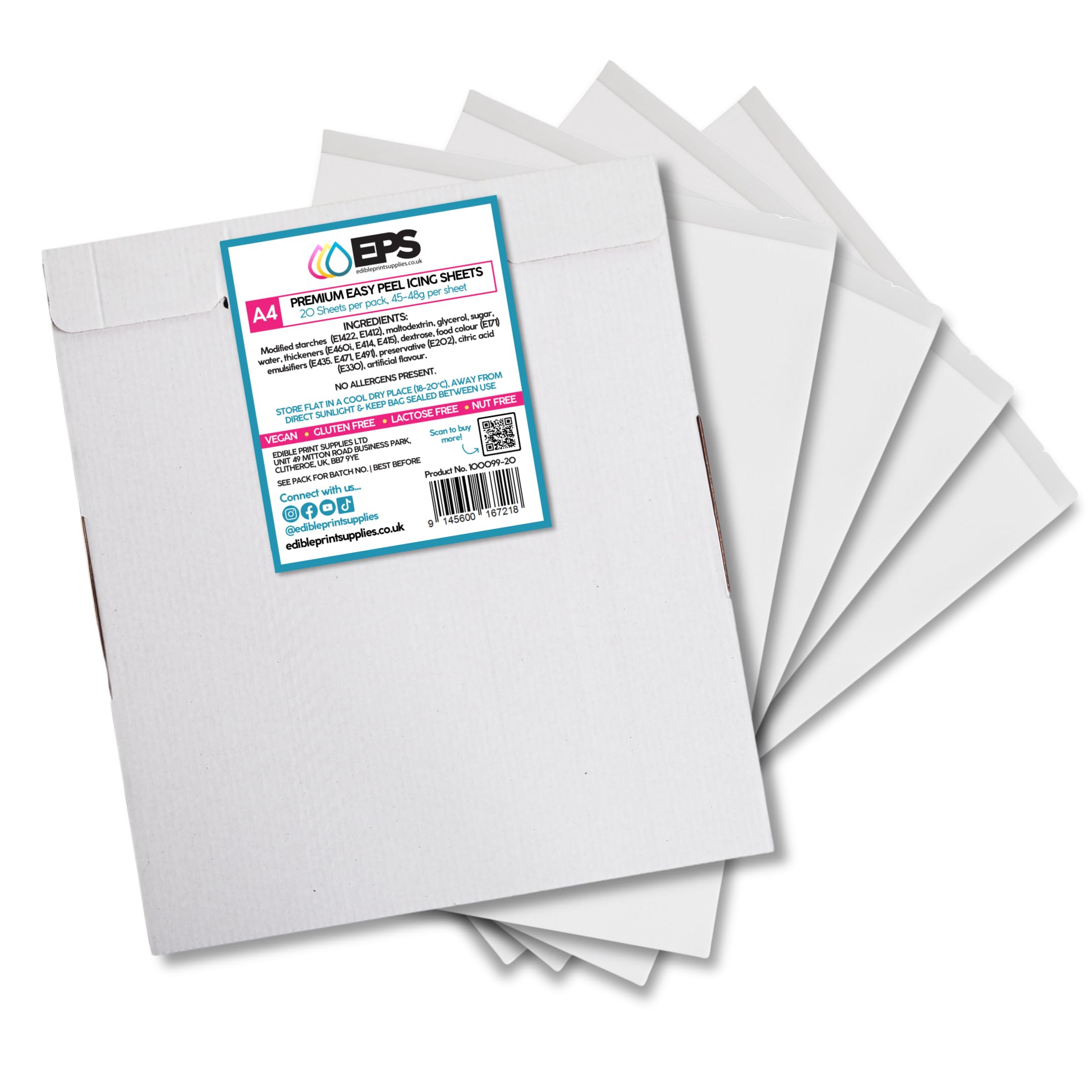 EPS A4 Premium Edible Easy Peel Icing Sheets for Cake Decorating - 20 Pack