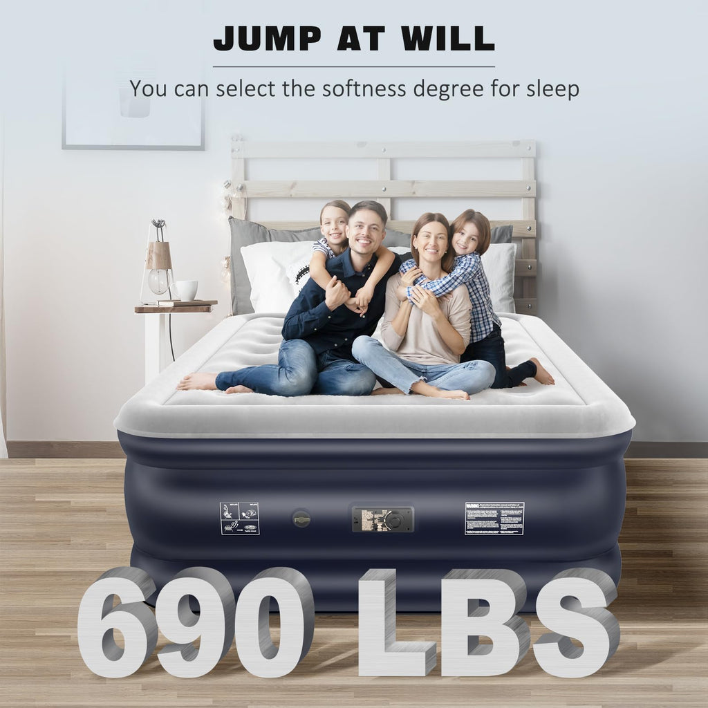 NALONE Queen Air Mattress with Built-in Pump – Self-Inflating Guest Bed