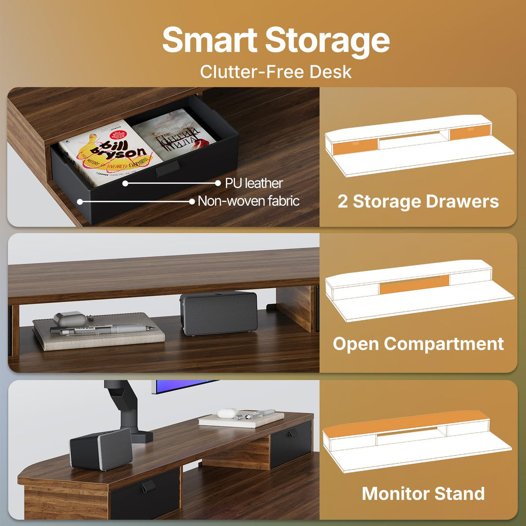 HUANUO Standing Desk with Drawers, 100x60cm, Walnut - image 3