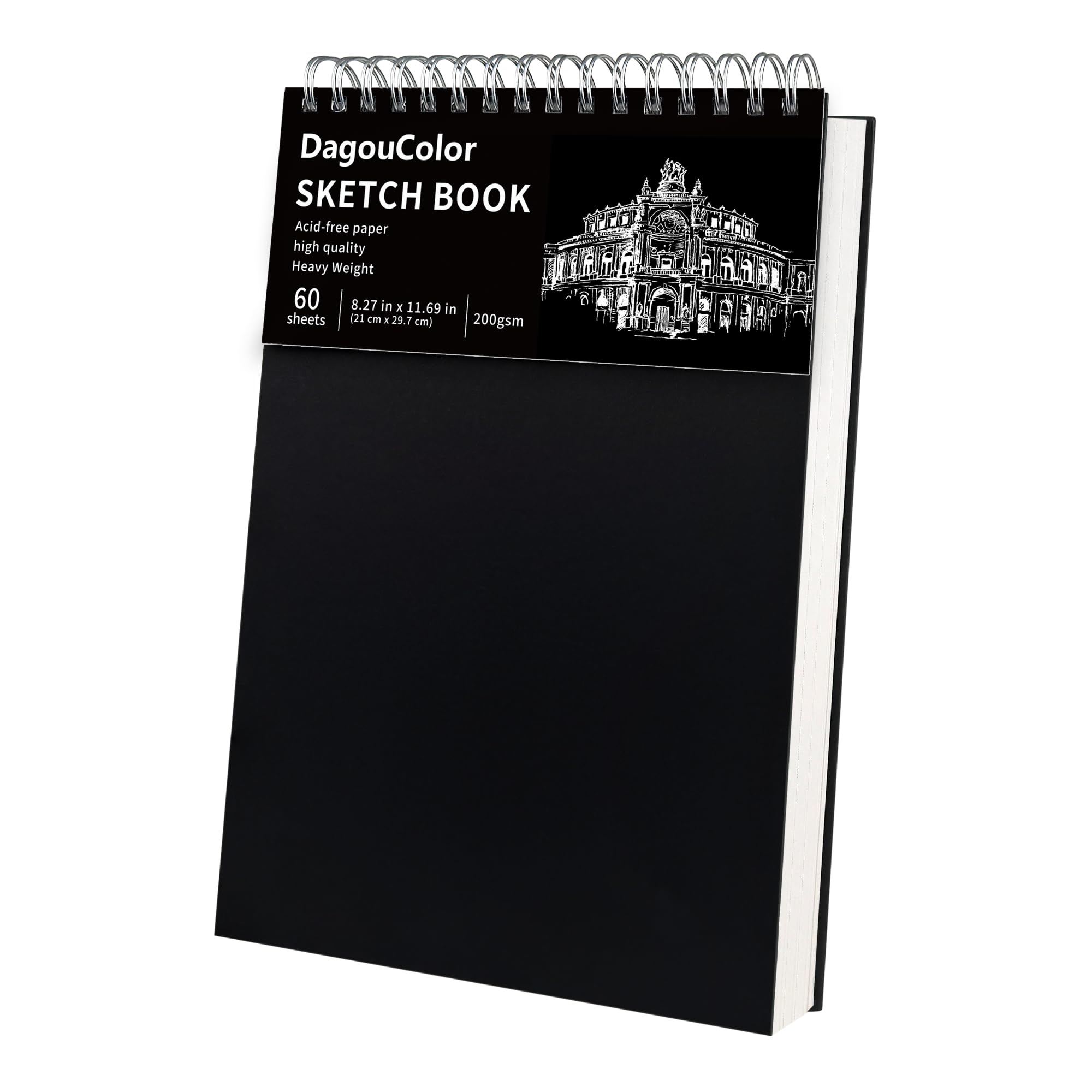 DagouColor A4 Spiral Sketch Book – 200GSM Acid-Free Drawing Paper, 60 Sheets