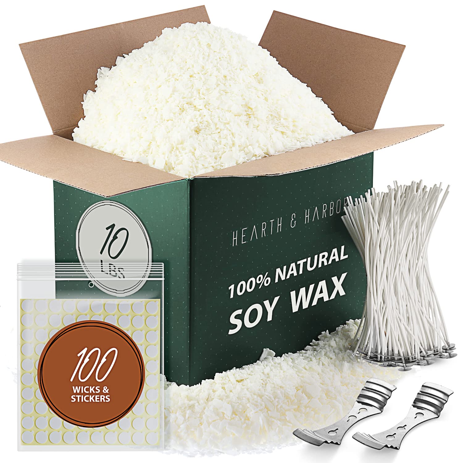 Hearth & Harbor Soy Candle Making Kit - 4.5kg Natural Wax Flakes & 100 Wicks