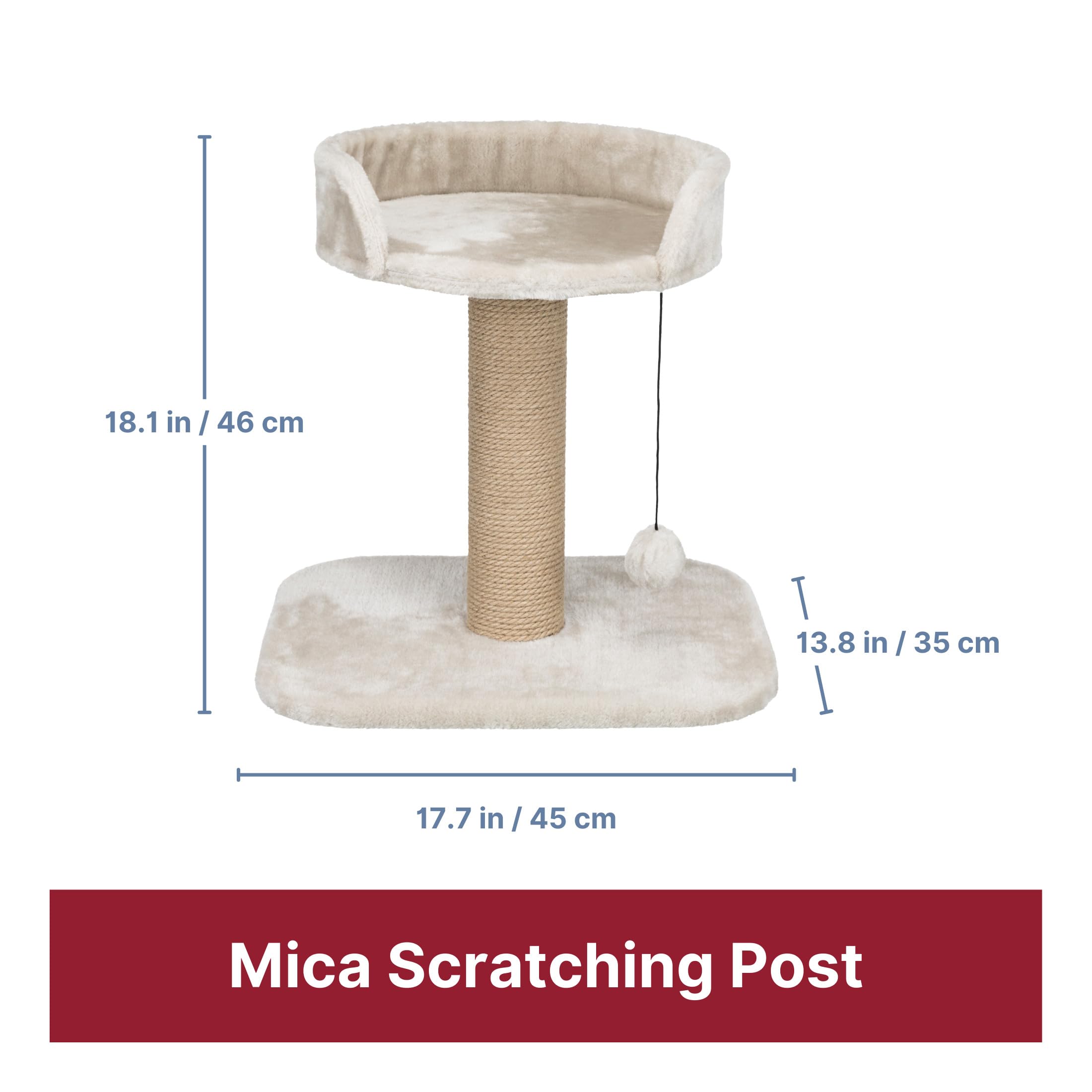 Trixie Cat Scratching Post with Jute and Plush Platform - Light Grey
