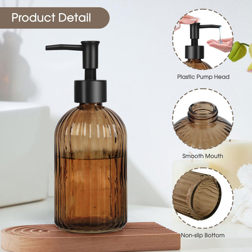 Topsky Glass Soap Dispenser with Black Rustproof Plastic Pump, 400ml Amber - image 3