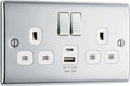 BG Electrical Double Switched Socket | Polished Chrome USB A+C