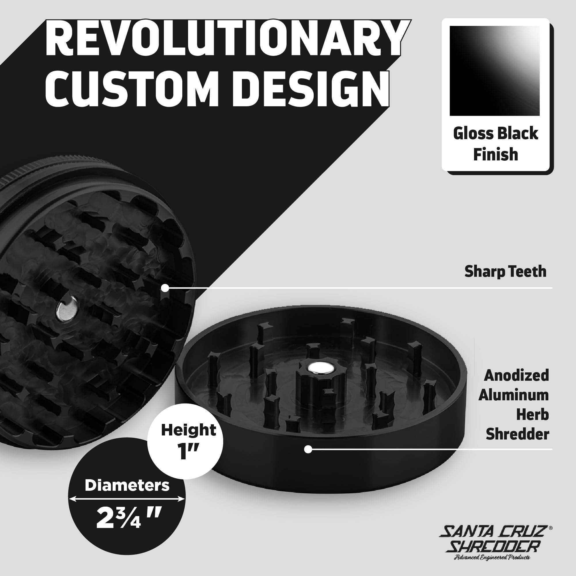 Santa Cruz Shredder 2-Piece Large 2.7" Metal Herb Grinder - Black