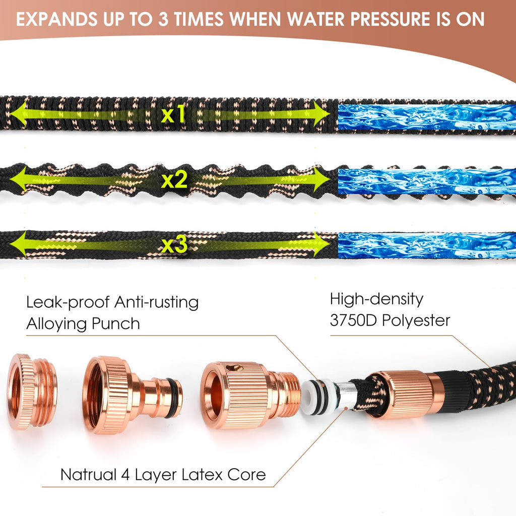 100ft Expandable Garden Hose | 10-Mode Spray & Brass Fittings
