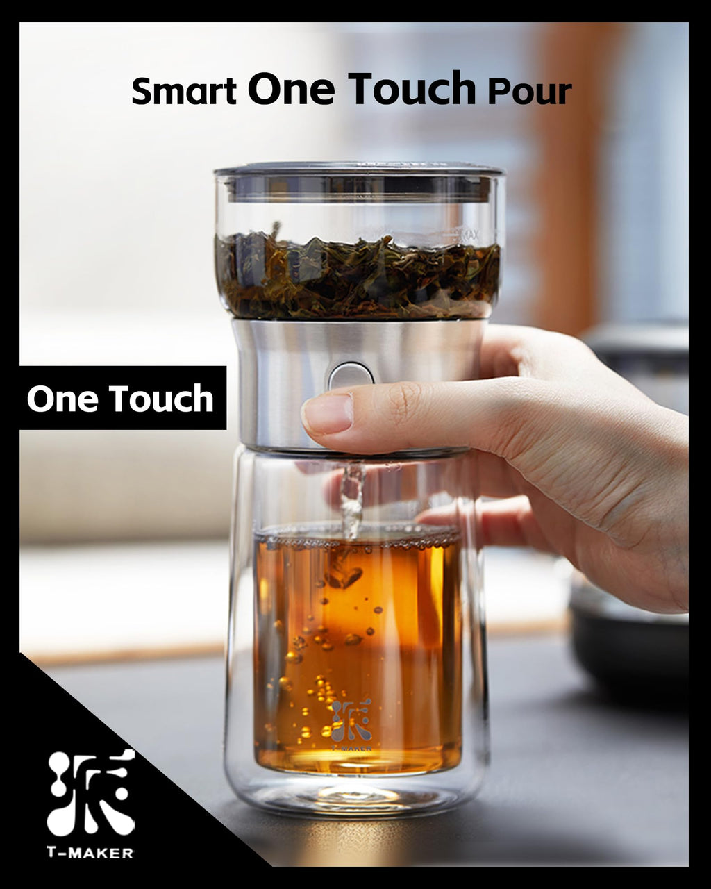 ZENS One Touch Glass Tea Infuser Teapot – 270ml Gongfu Brewer with Case
