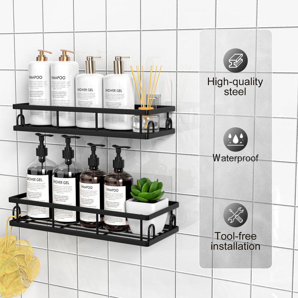 UUlioyer Shower Caddy, Shower Shelf No Drilling Black-2 Pack
