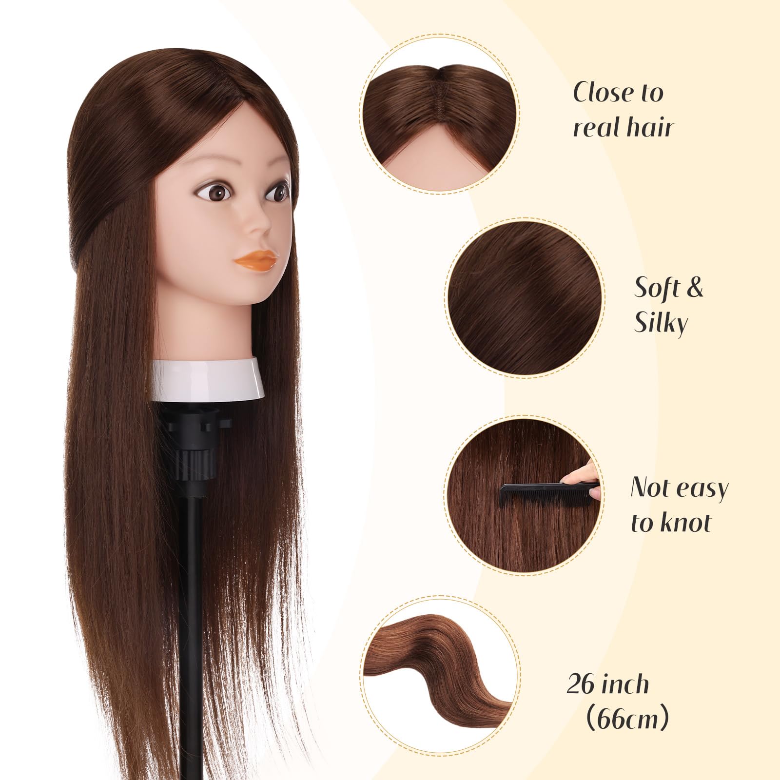 26" Brown Mannequin Head for Braiding and Styling with Stand