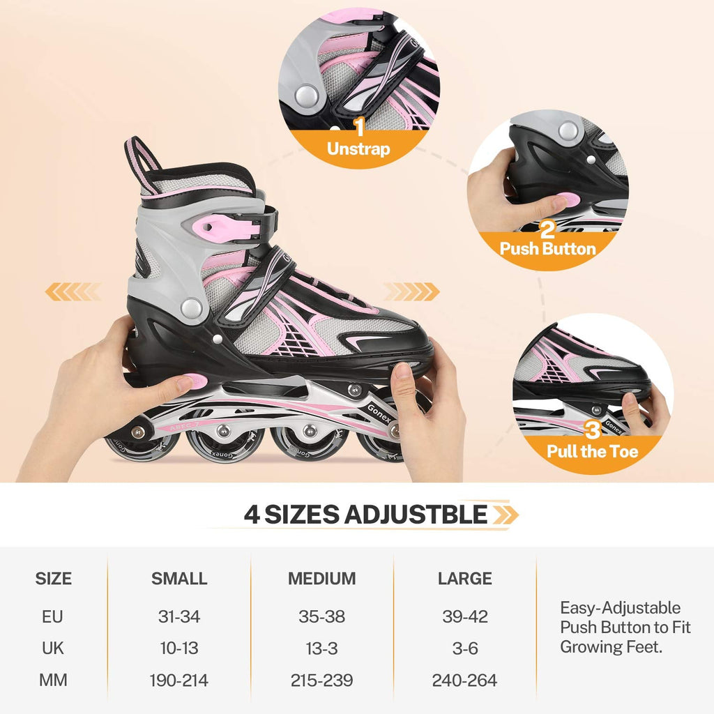 Gonex Kids Adjustable Inline Skates with 8 LED Flashing Wheels - Pink
