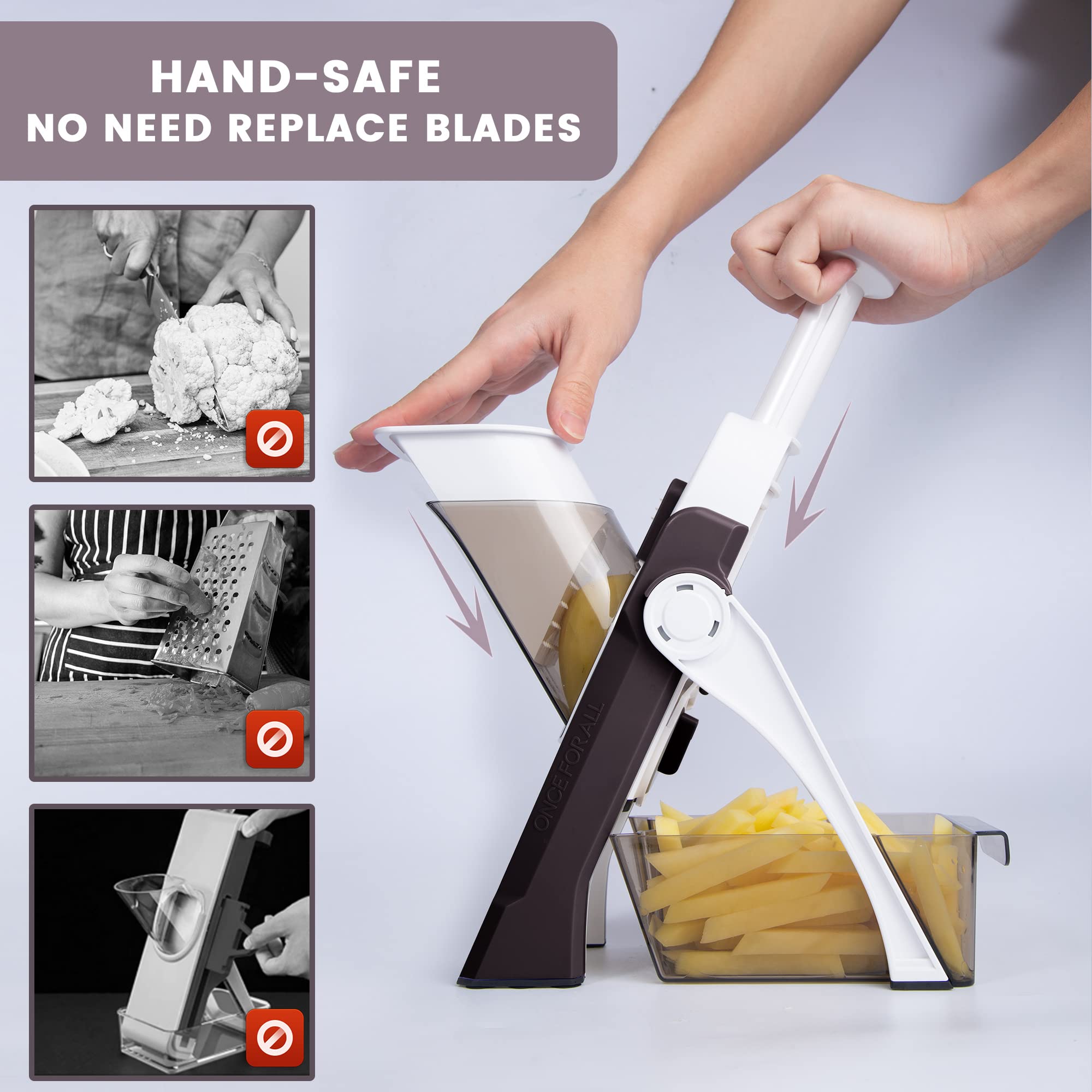 SUPMAKIN Safe Mandoline Slicer – 4 Mode Vegetable Chopper & Dicer