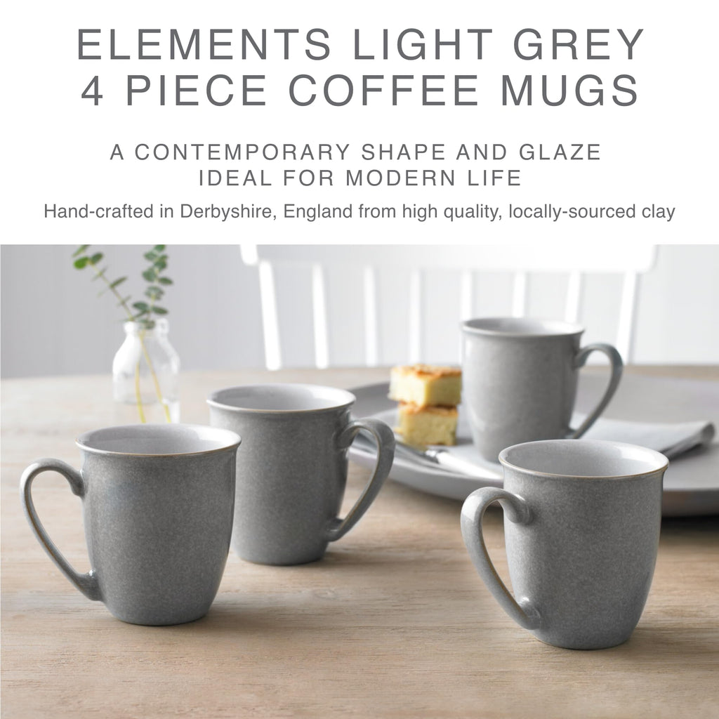 Denby Elements Light Grey Coffee Mug Set of 4 | 330ml Stoneware Ceramic