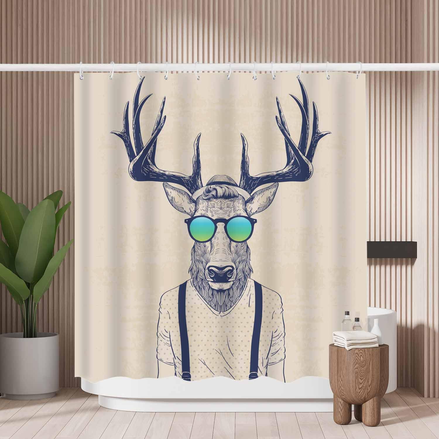Woutay Cool Deer Man Shower Curtain | Mold Resistant Polyester Fabric
