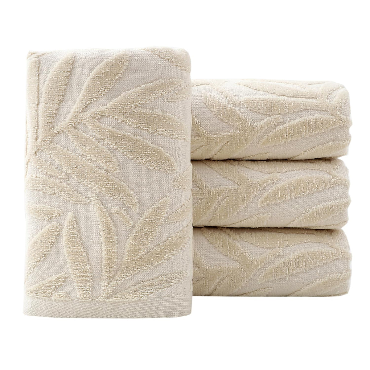 Pidada Hand Towels Set of 4 Leaf Pattern 100% Cotton Absorbent Soft Decorative Towel for Bathroom Light Brown - image 1