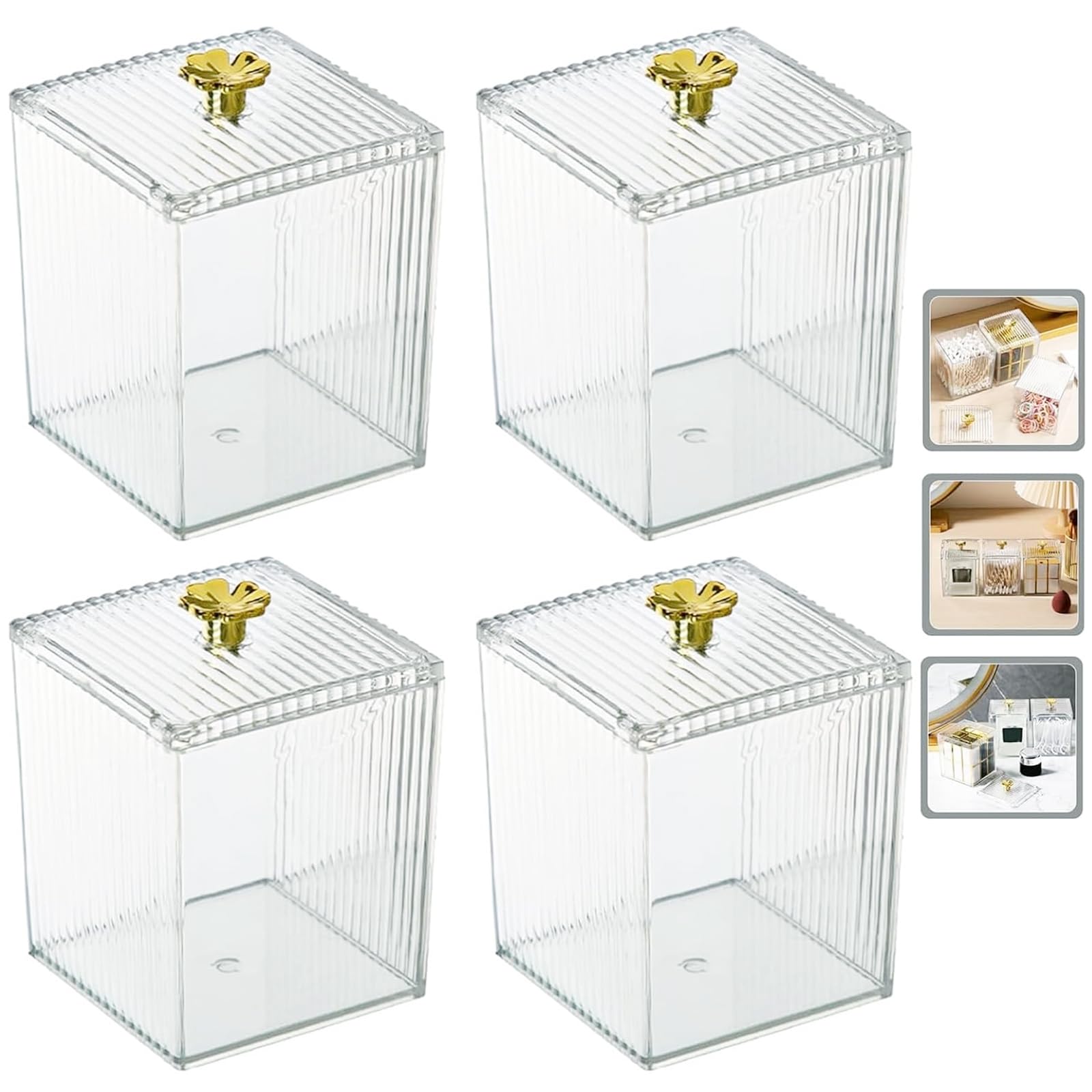 4-Piece Clear Acrylic Cotton Swab and Pad Holder Jars with Lids