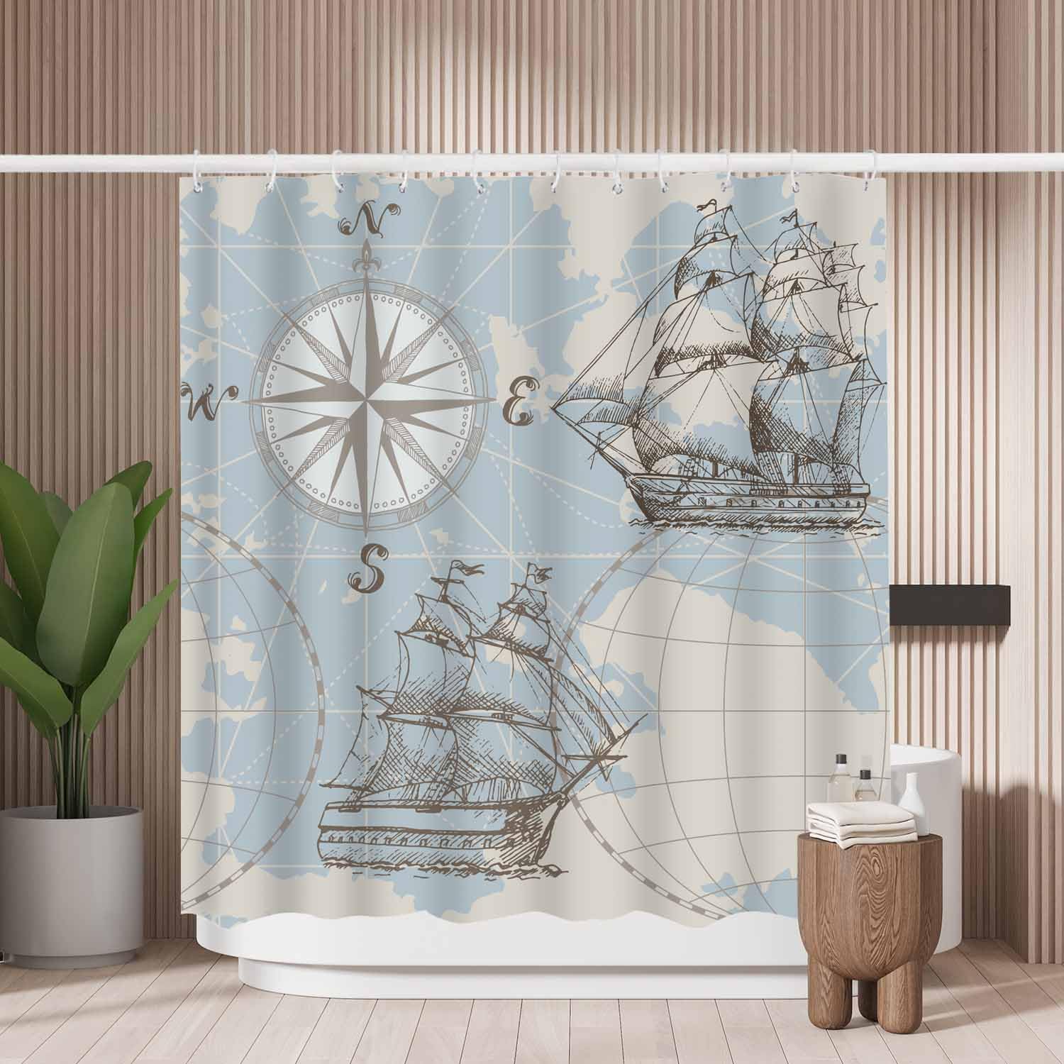 Woutay Sea Map Shower Curtain | Mold Resistant Waterproof Polyester