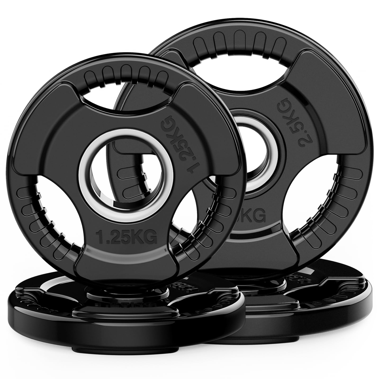 PhysKcal Olympic Rubber Weight Plates – Cast Iron Tri-Grip Change Set