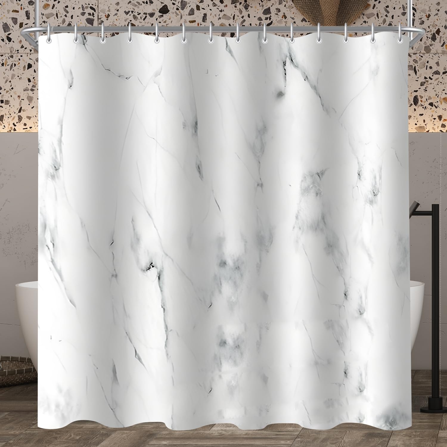 Lerores Marble Shower Curtain – Anti-Mould Waterproof Polyester, 240x200cm
