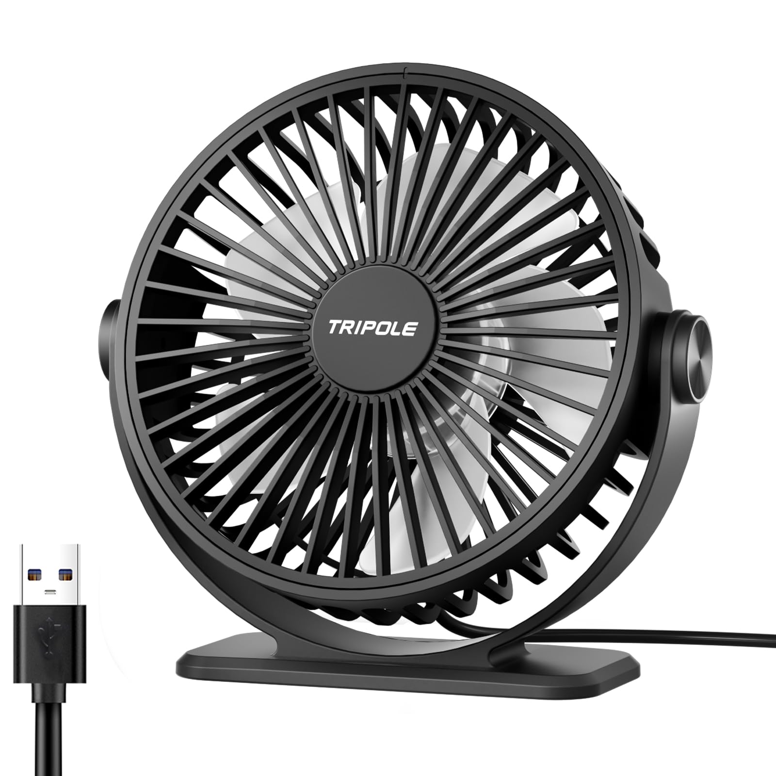 TriPole USB Desk Fan – 3-Speed Ultra Quiet 360° Rotatable Mini Fan
