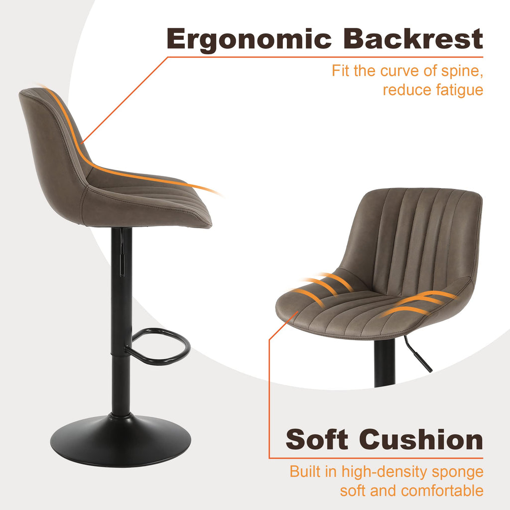 Youhauchair Swivel Bar Stool | Adjustable PU Leather Counter Stool, Brown
