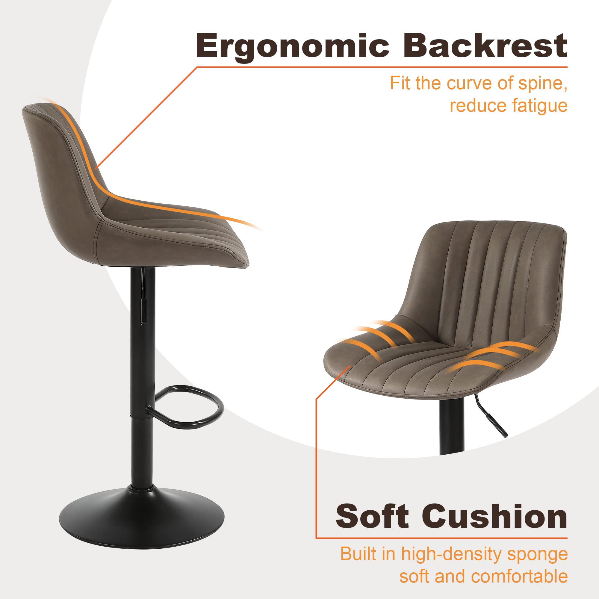 Youhauchair Swivel Bar Stool | Adjustable PU Leather Counter Stool, Brown