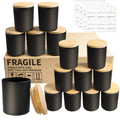 CONNOO 15 Pack Matte Black Glass Candle Jars with Bamboo Lids, 7oz