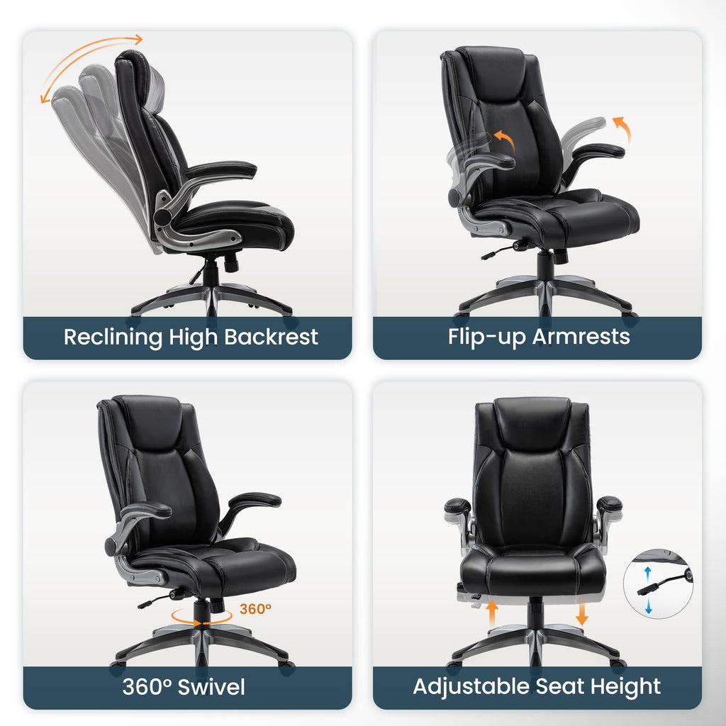 Ergonomic Executive Office Chair with Adjustable Lumbar Support, Flip-up Armrests, Double Padded Seat & Tilt Function - image 4