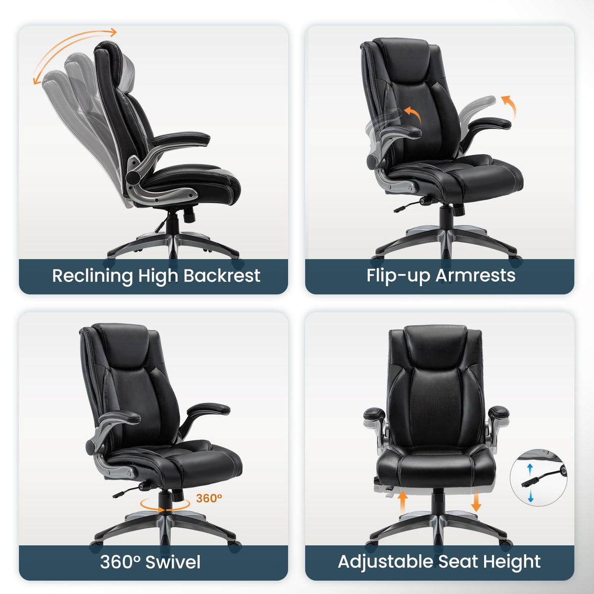 Ergonomic Executive Office Chair with Adjustable Lumbar Support, Flip-up Armrests, Double Padded Seat & Tilt Function - image 4