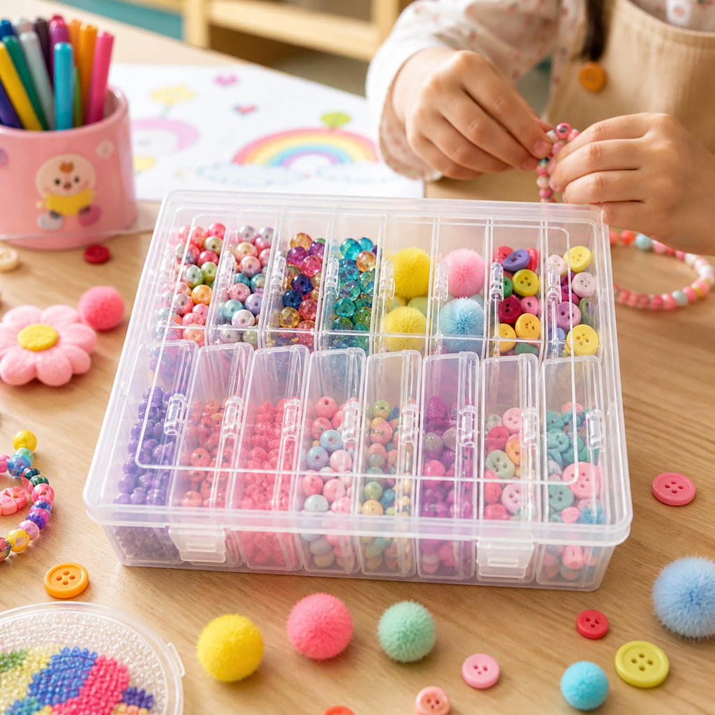 YYGMSS Plastic Storage Box with Lid for Small Parts Beads Craft Items Jewellery with Labels Compartments Container Organiser 16, 8.5 * 5.5 * 2.5cm