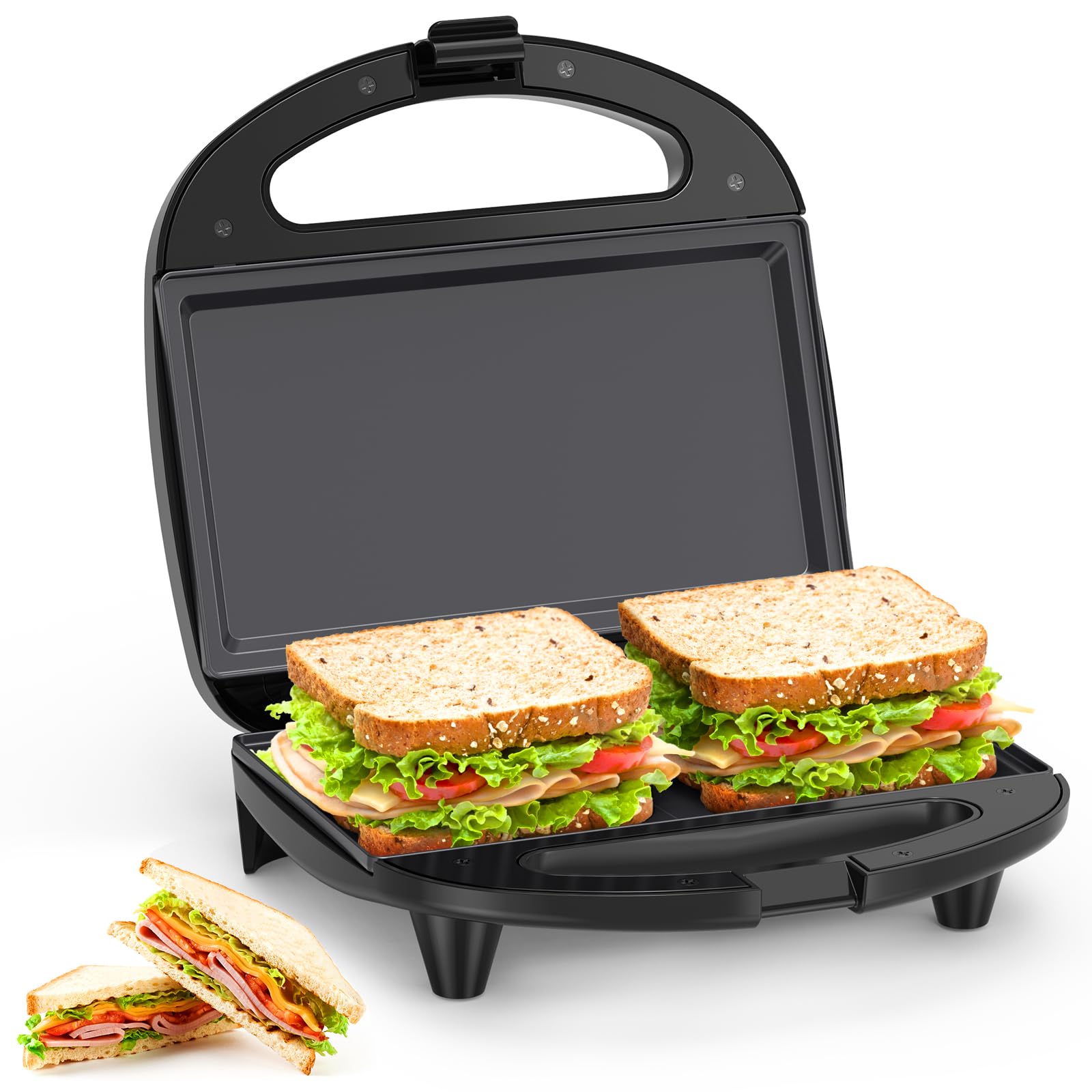 Snailar 2 Slice Sandwich Maker – Non-Stick Flat Plate Toaster, 750W Black
