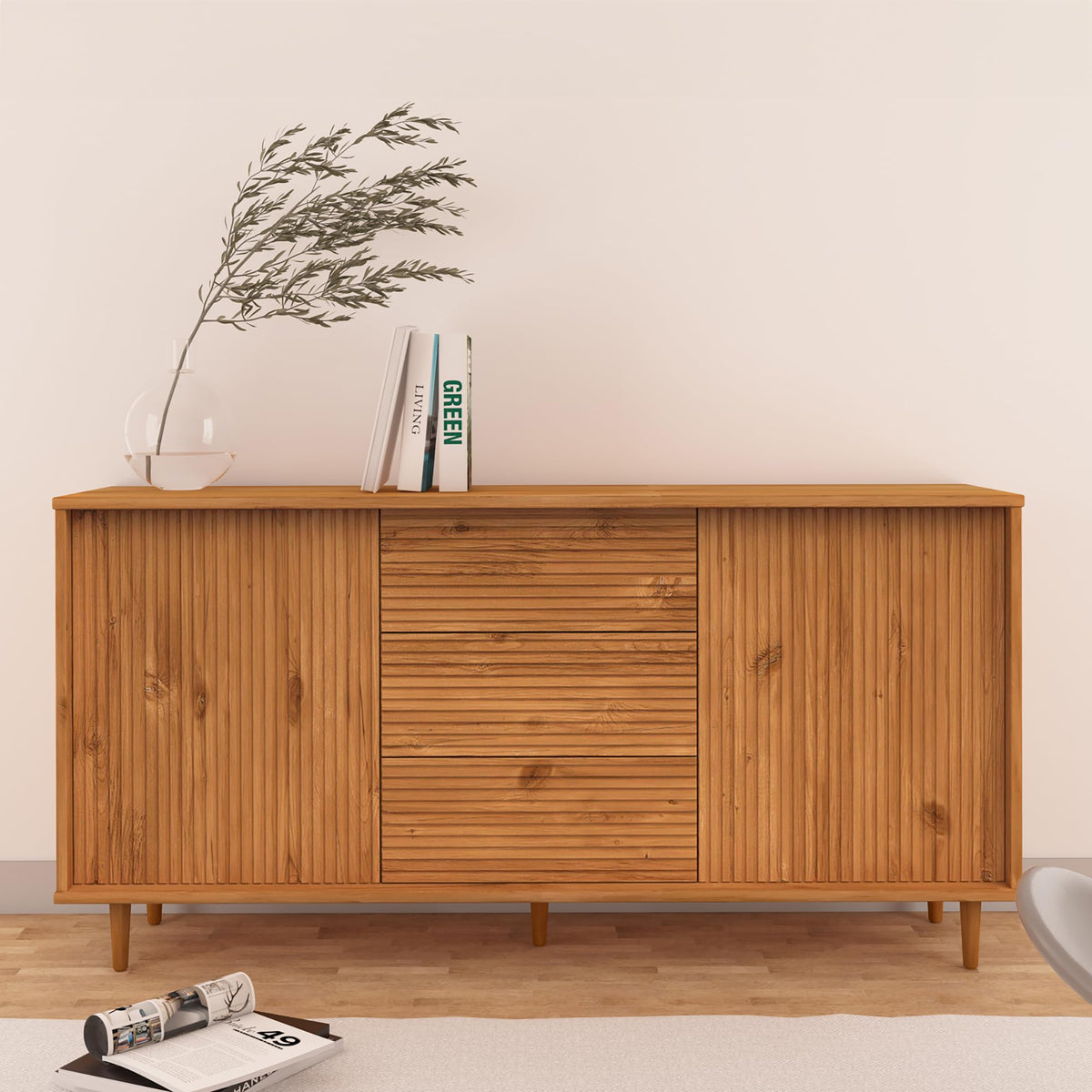 Jerzy Sideboard 160 cm with 2 doors 3 Drawers in Stain Wax, 38x160x80cm DxWxH