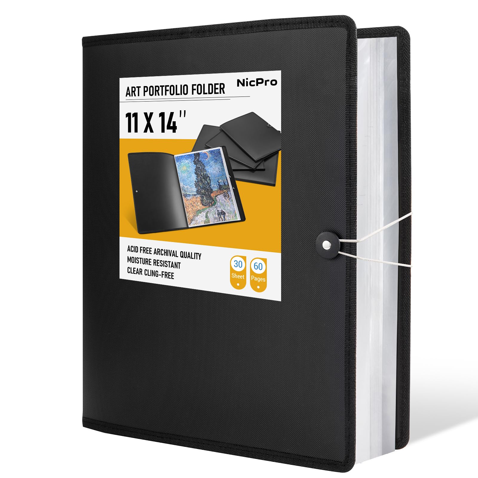 Nicpro 11x14 Art Portfolio Folder | 30 Pockets 60 Pages Display Binder