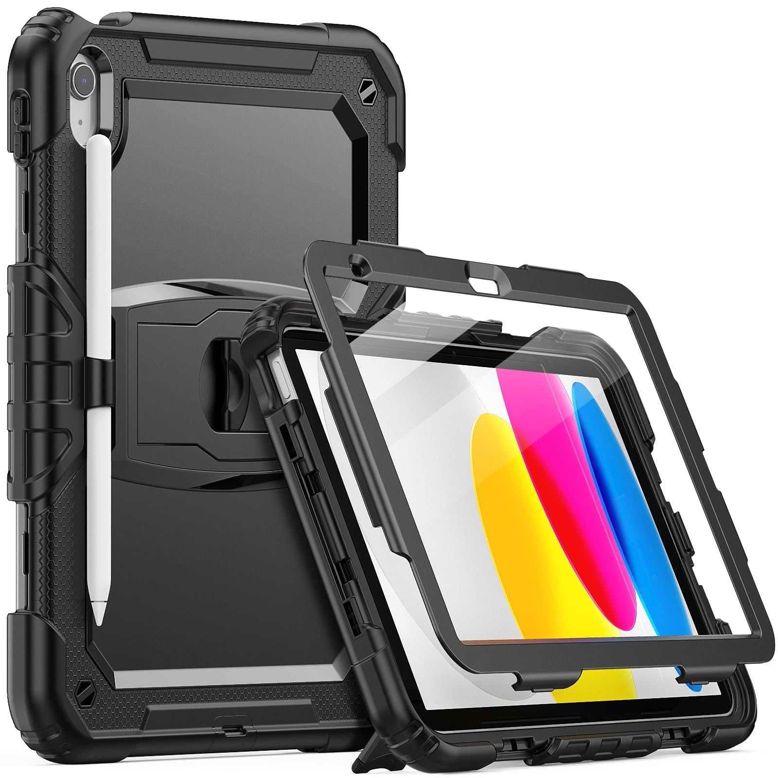 SEYMCY iPad 11th/10th Gen Shockproof Case with Screen Protector - Black