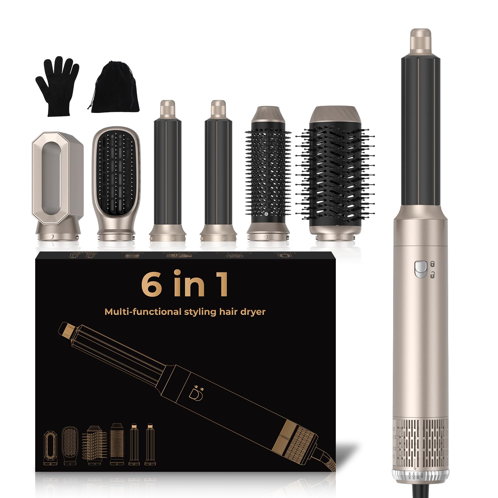 6-in-1 Air Styler | 1000W Hair Dryer Brush & Coanda Curler
