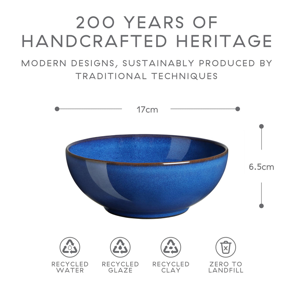 Denby Imperial Blue Cereal Bowls – Set of 4 – Durable Stoneware 17cm