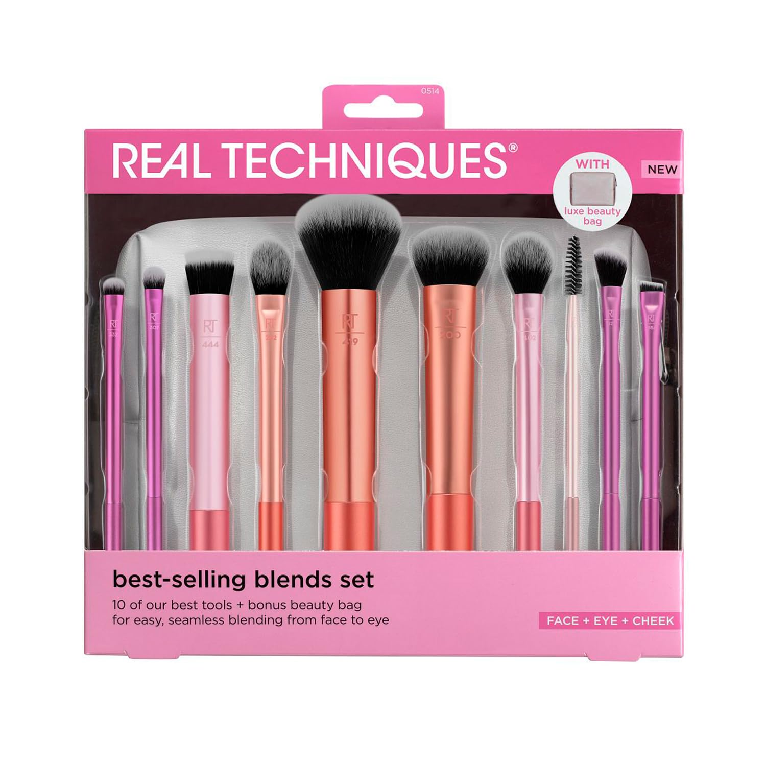 Real Techniques 10-Piece Makeup Brush Set with Bag | Vegan & Cruelty-Free