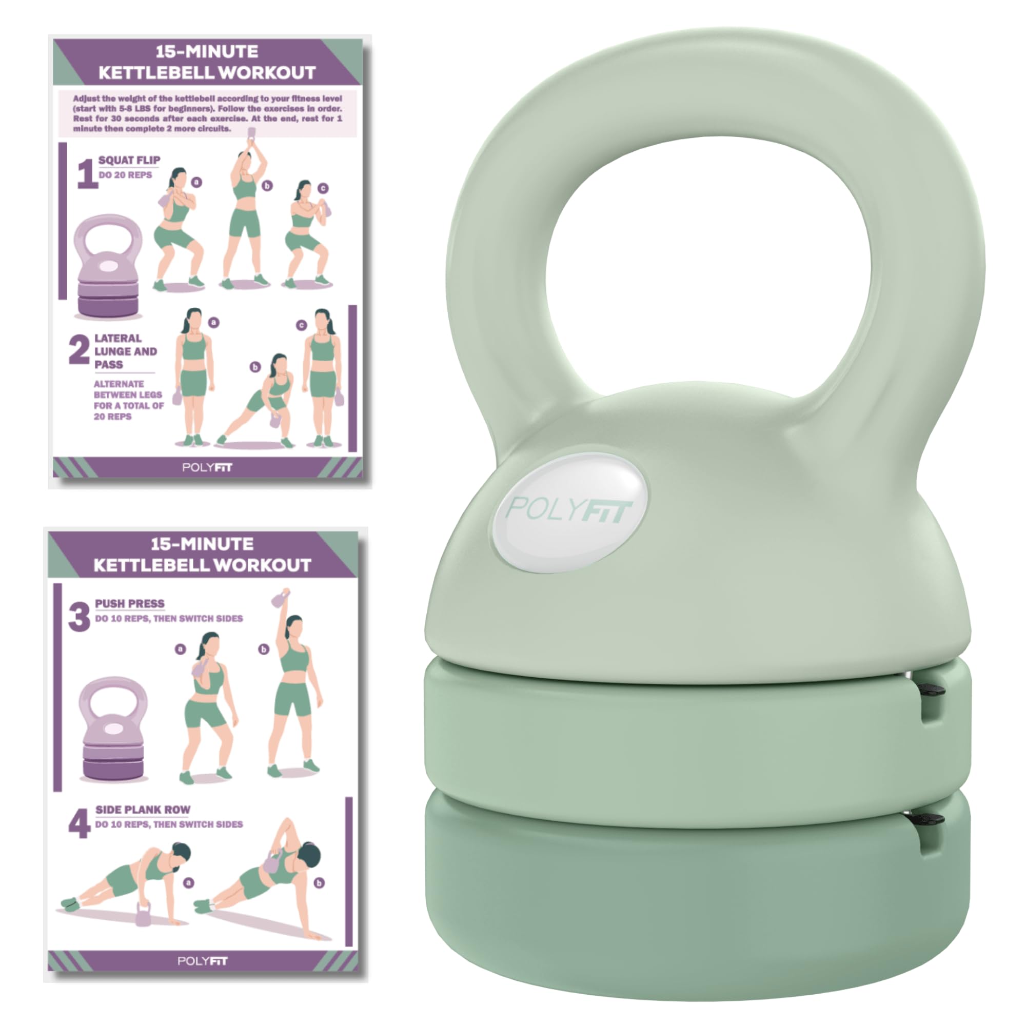 Polyfit Adjustable Kettlebell - 5, 8, 12 lbs Home Gym Weight Set