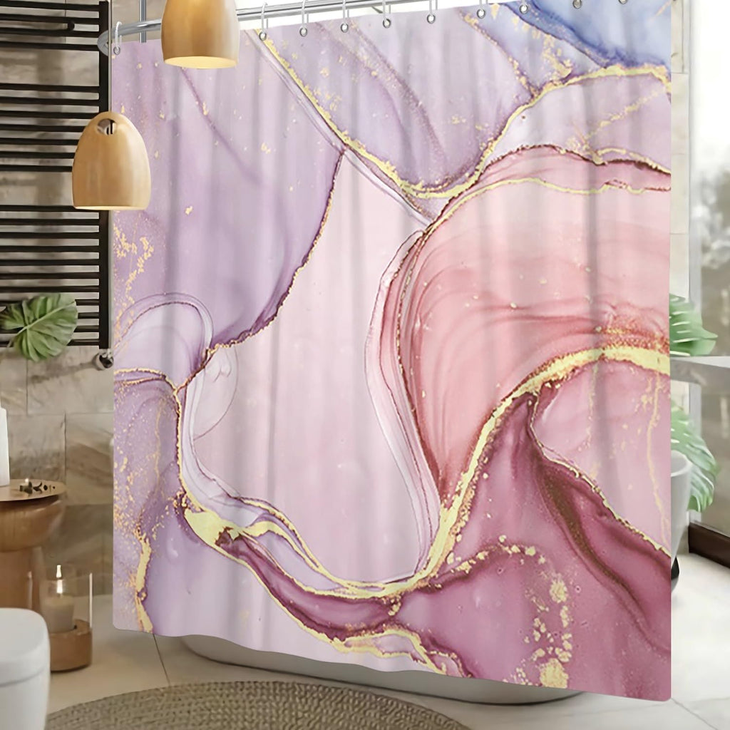 Xiaoterna 180x180cm Marble Shower Curtain Abstract Pink Gold Dots Waterproof Polyester Bathroom Curtain Luxury Modern Aesthetic Artistic Washable - image 3