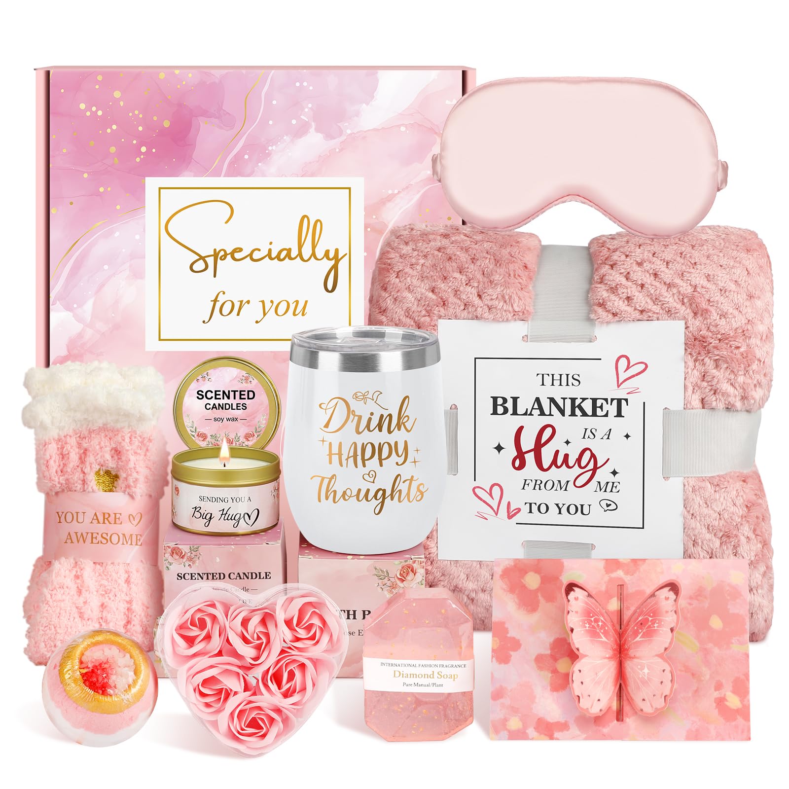 Spa Gift Basket for Women – 10pc Self Care Kit with Blanket