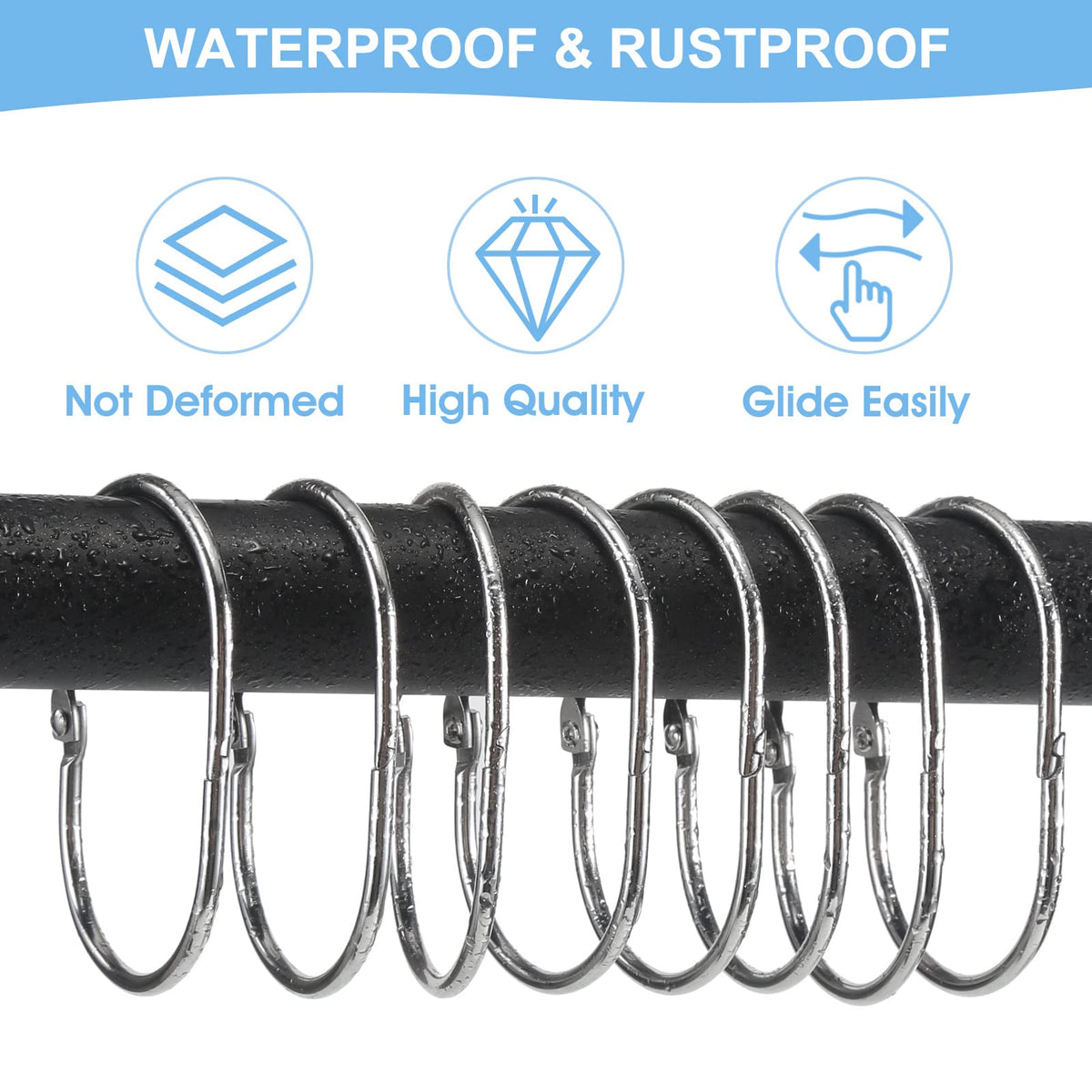Goowin Shower Curtain Hooks, 12 Pcs Shower Curtain Rings Rust Proof Metal Oval Rings Clasp Closed Shower Curtain Rings for Bathroom Shower Rods - image 3