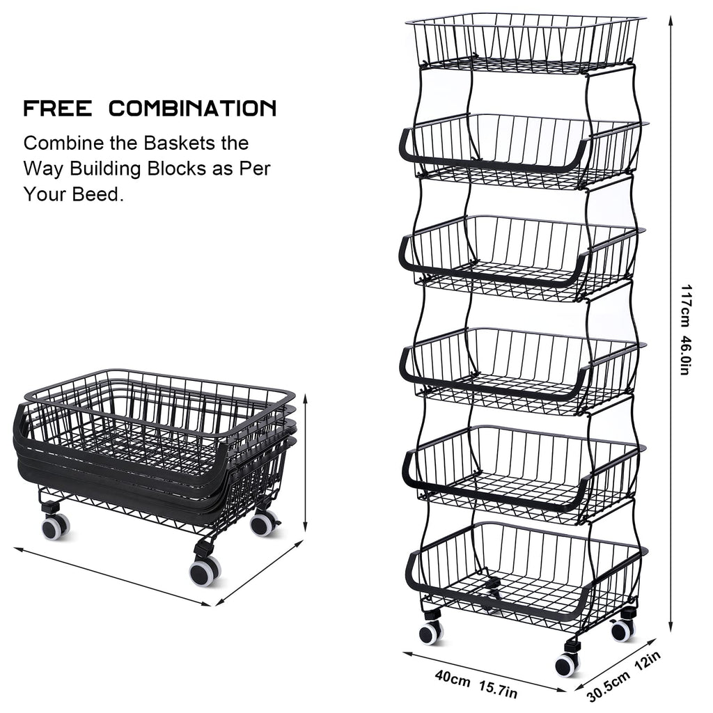 BRIAN & DANY 6-Tier Stackable Vegetable Rack | Rolling Kitchen Cart