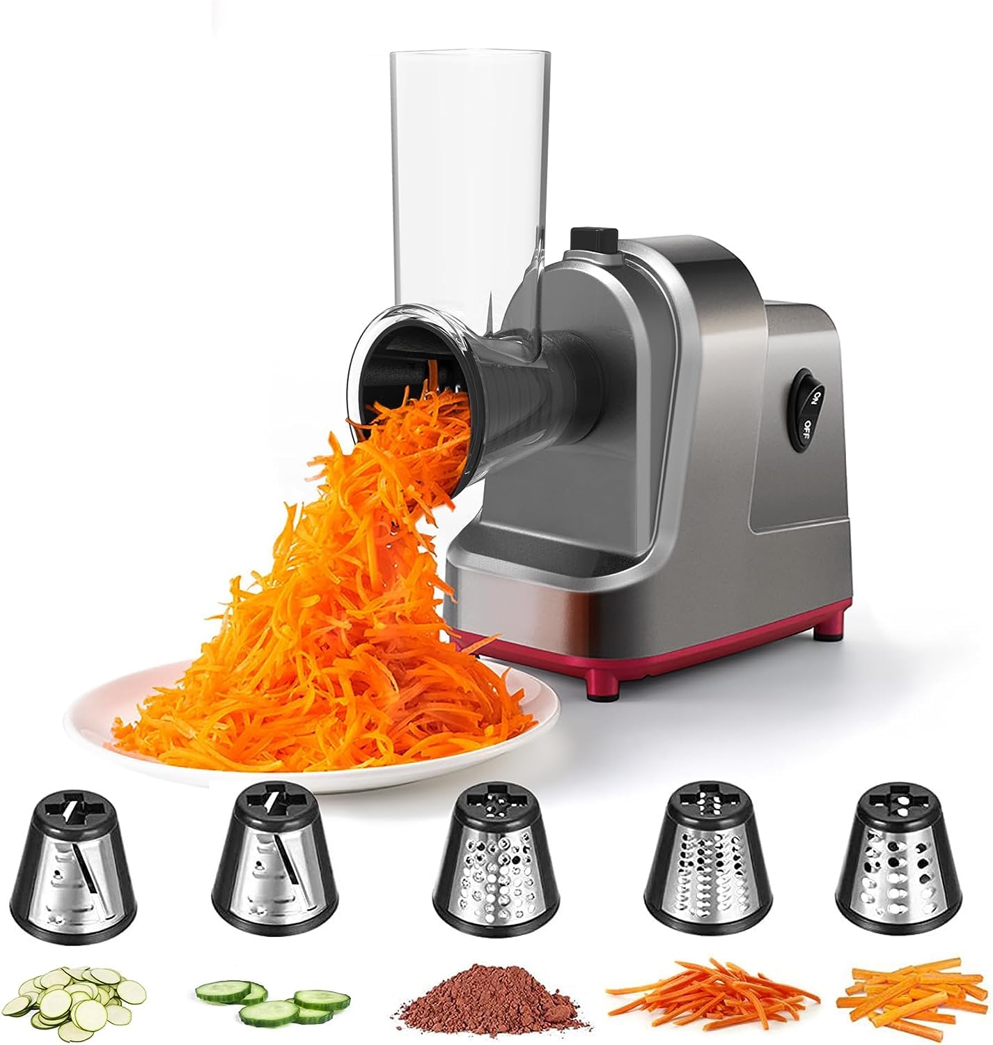 ABsuper Electric Cheese Grater & Vegetable Slicer – 250W Salad Maker, 5 Blades