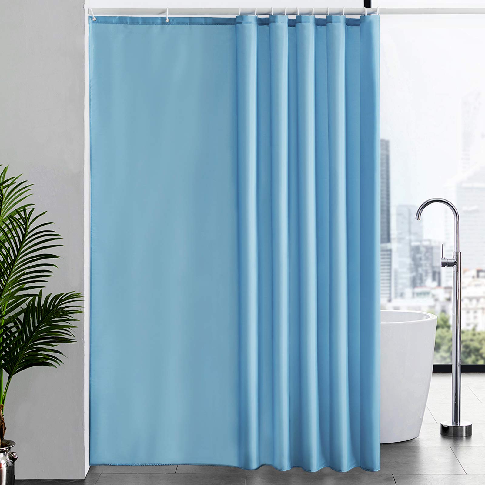 Furlinic Sky Blue Fabric Shower Curtain | Extra Long Waterproof Liner