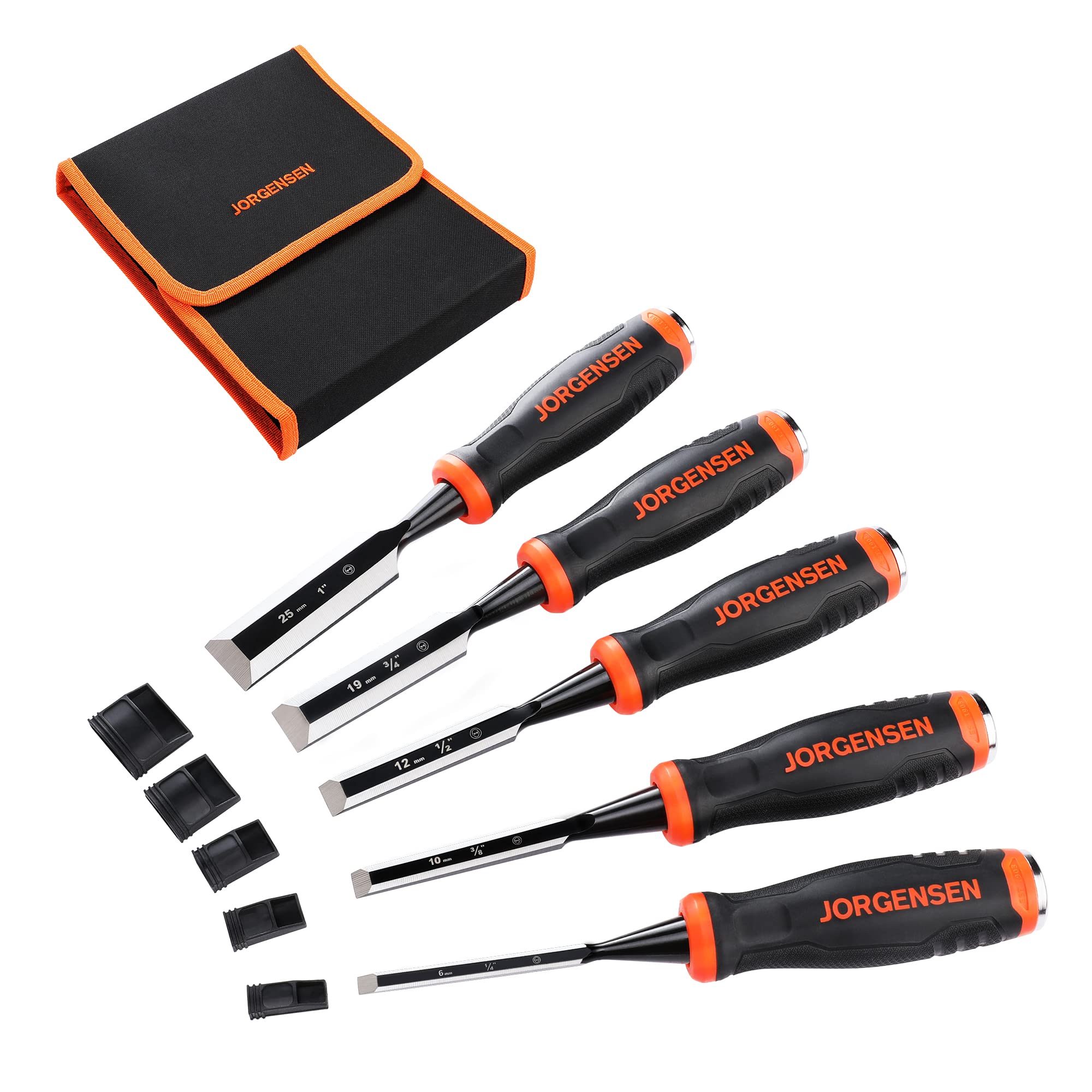 JORGENSEN 5-Piece Wood Chisel Set | Cr-V Bevel Edge with Strike Caps