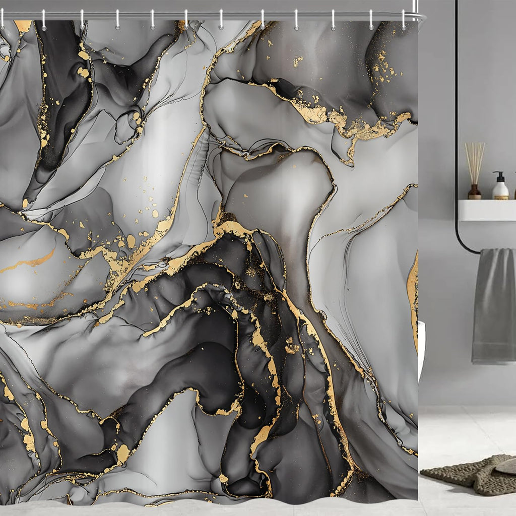 ASDCXZ Black Marble Shower Curtain 180x200 cm, Modern Abstract Art Gray Black Gold Marble Optics Texture Waterproof Bath Curtain Polyester Textile - image 3
