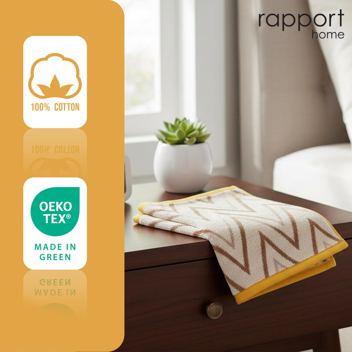Rapport Home Helix Face Towels 2 Pack | Natural | 30x30cm | Luxurious 500GSM 100% Cotton | Oeko-Tex Certified Soft & Absorbent - image 3