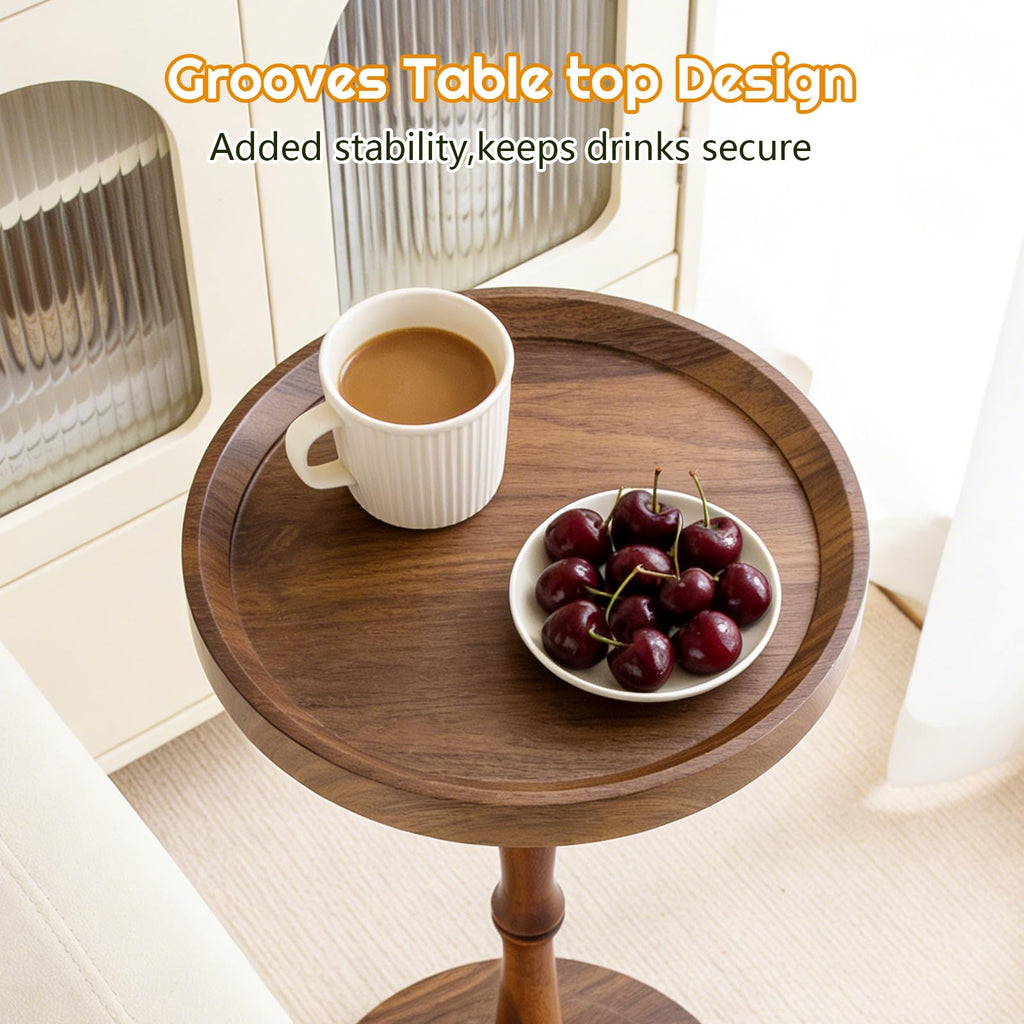 Simcat Round Side Table Bamboo Joint Design, Small Round Coffee Table for Small Spaces with Solid Wood Leg for Living Room, Bedroom, Corners - image 4