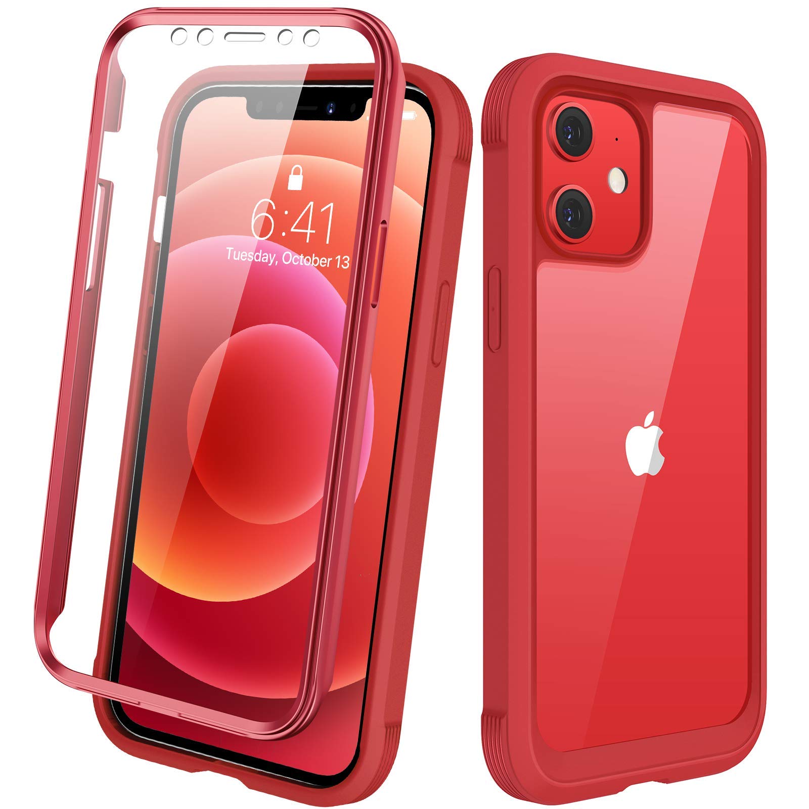 Diaclara iPhone 12/12 Pro Case - 360 Full Body Shockproof Cover, Red
